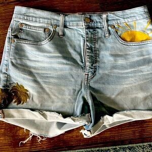 Madewell Denim shorts Embroidered palm trees Sun. Sz 12